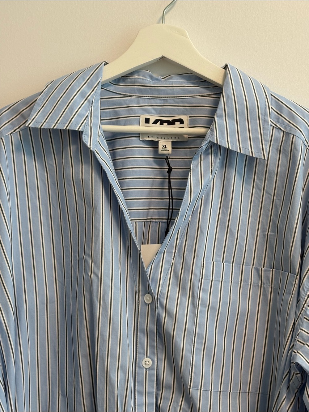 Classic Blue Stripe Long Sleeve Shirt Dress with Tie Detail - Picture 5 of 11